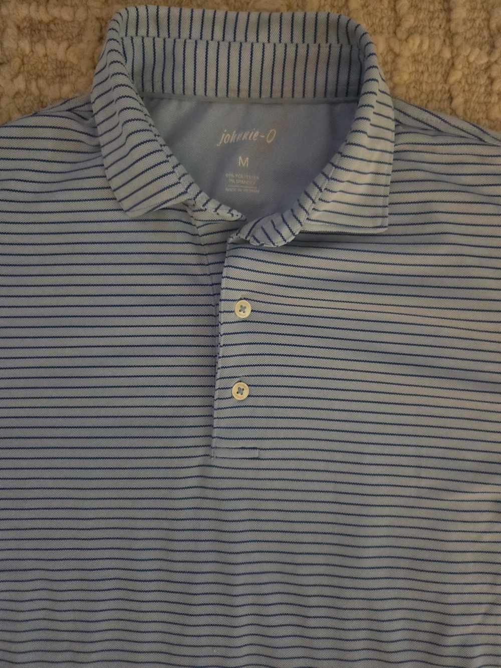 Johnnie-O Men's Light Blue Striped Golf Polo Shirt, M